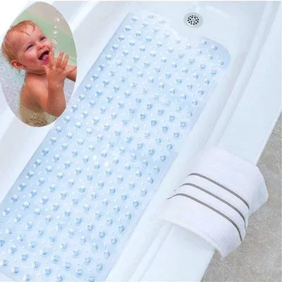 Obrázek produktu pro Uniqoos® Protiskluzová podložka do koupelny, PVC, 100 x 40 cm, bílá – Protiskluzová podložka do koupelny s přísavkami, odolná proti plísním, antibakteriální, bez BPA, vhodná pro kojence a děti
