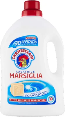 A bottle of liquid laundry detergent.