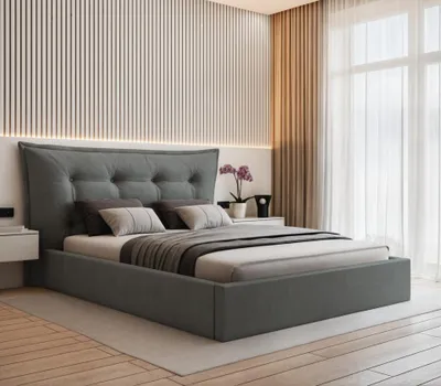 Produktbild von VALLH Polsterbett Bett 200x220 mit Matratze Beige Samt - Kissenkopfteil mit lattenrost (Bella Piano 15 + Matratze)