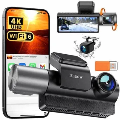 Productafbeelding van 3-kanaals 4K dashcam auto met 32 GB kaart, 4K + 1080P + 1080P autocamera