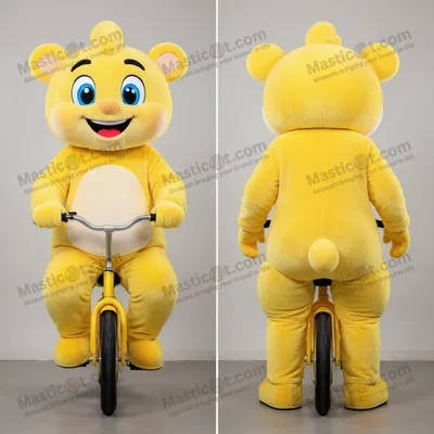 Image de Mascotte MASTICOT de monocycle joyeuse jaune or