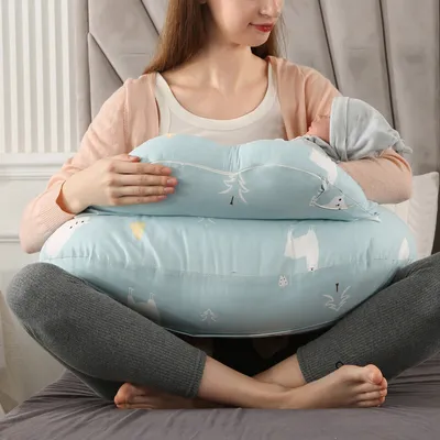 Image de Coussin d'allaitement pour l'allaitement, Original Plus Size Coussin d'allaitement avec ceinture réglable et housse en coton amovible pour maman (ourson blanc vert)