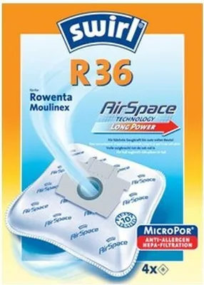 Image de Swirl R 36 MicroPor Plus Sacs à poussière pour aspirateurs Rowenta et Moulinex | Haute performance d'aspiration durable | Filtre anti-allergène | 4 pièces