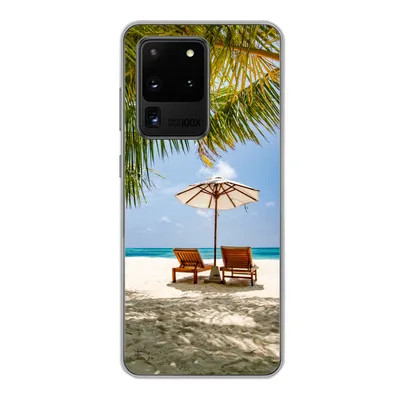Produktbild von MuchoWow® Handyhülle Schutzhülle Hülle für Samsung Galaxy S20 Ultra Strandkorb - Sonnenschirm - Palme Silikon Softcase Handy Hülle - Karteninhaber