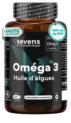 Image de Gélules végétaliennes d'huile d'algues oméga-3 avec 1 000 mg de DHA, 60 gélules – Sevens