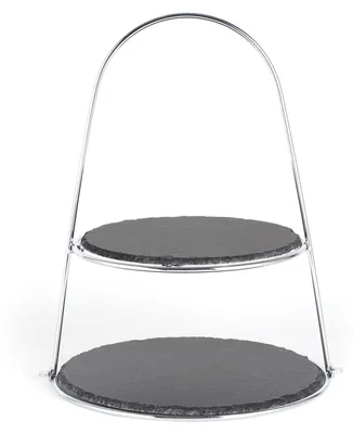 Produktbild von Echtwerk Schiefer Etagere (Bügel) 2‐Stöckig, Farbe:Silber/Schwarz