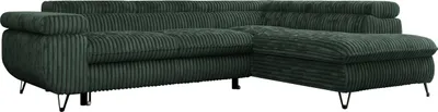 Produktbild von Ecksofa Sofa Grün, Wohnlandschaft L-Form mit Schlaffunktion und Bettkasten, Schlafsofa mit Bettkasten, Sofa mit Einstellbare Kopfstützen, Peter L - Grün Cord - Rechts Grün