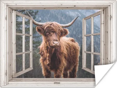 Produktbild von MuchoWow® Poster Schottischer Highlander - Berg - Kuh - Aussicht 120x90 cm - Wandbild