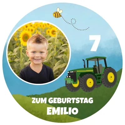 Produktbild von Tortenaufleger essbar individuell 20cm Fondant Geburtstag Traktor Bauernhof
