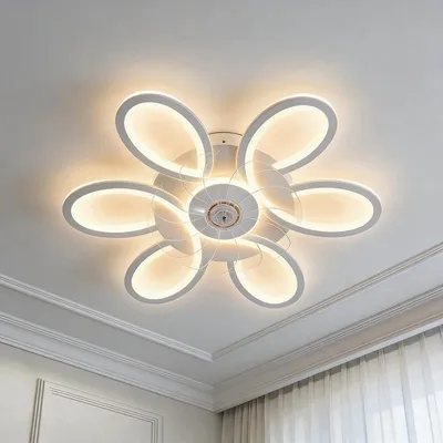 Image de Ventilateur de plafond avec éclairage LED - Installation facile, ultra-mince, 63,5 cm - Télécommande et contrôle via application mobile - Intensité variable - 220V AC - Blanc