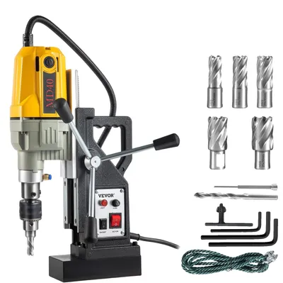 Immagine prodotto di VEVOR 1100 W trapano magnetico Foratrice magnetica 12000 N Carotatrice elettrica Foratrice industriale 580 RPM con 7 punte, Max. Profondità 55 mm, per l'industria delle costruzioni navali e di ponti in acciaio