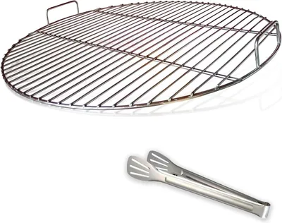Produktbild von Grillrost aus Edelstahl 304, rund mit Griff, 54,5 cm Durchmesser, für 57 cm Holzkohlegrills, z.B. Weber, Ersatz-Kugelgrill 57 cm, mit Grillklammern