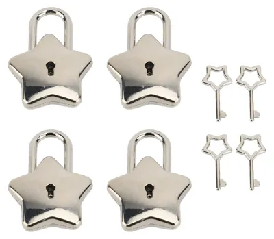 Produktbild von 4 Set Schatzkiste Vorhängeschloss Mini Metall Tagebuch Buch Schmuckschatulle Dekoratives Schloss mit Schlüssel S007 Fünfzackiger Stern in Silber