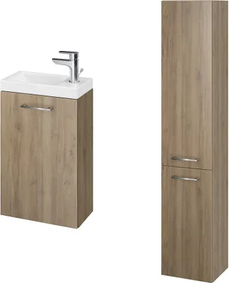 Productafbeelding van BADLAND Badkamerset LARA COMO: 40 cm breed wastafelonderkast met hoge kast (150x30x25 cm), 2 deuren, notenhout