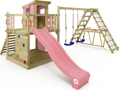Produktbild von Kletterturm Wickey Smart Surf mit Rutsche und Kletteranbau in Hellrosa