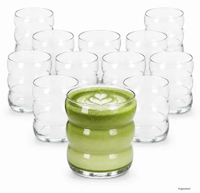 Produktbild von 12er Set Matcha Gläser 360ml Wellendesign Trinkglas Latte Cocktails, KI-generiertes Bild