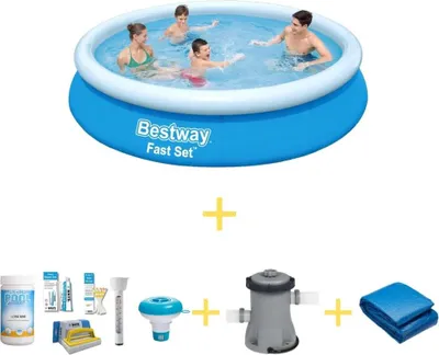 Immagine prodotto di Bestway Pool - Fast Set - 366 x 76 cm - Include kit di manutenzione WAYS, pompa filtro e telo di fondo