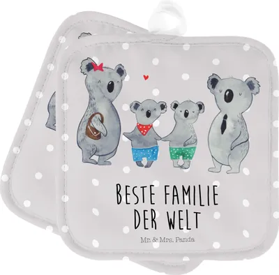 Produktbild von Mr. & Mrs. Panda Topfuntersetzer Koala Familie zwei - Grau Pastell - Geschenk, Topflappen, topfhalter, Ofenlappen, Zusammen, Kochlappen, Muttertag, Koalabär, Set