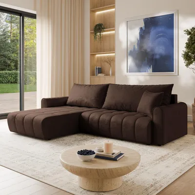 Produktbild von Masseno Ecksofa FRIGA mit Schlaffunktion L-Form, Sofa mit Bettkasten, Wohnzimmersofa, Couch, Soffa, Bettsofa, Couchgarnitur- Braun, MONOLITH 29
