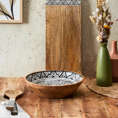 Image de Saladier - HOME DECO FACTORY - Dune - Bois de Manguier - Noir et Blanc
