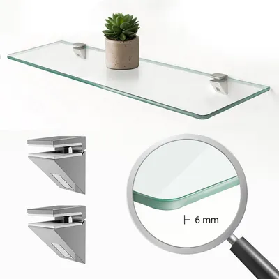 Zdjęcie produktu dla Narożna ścienna półka szklana – praktyczna półka łazienkowa z hartowanego szkła i metalowymi uchwytami – 25 x 25 cm przezroczysta półka narożna Narożna Półka Szklana Półka Łazienkowa