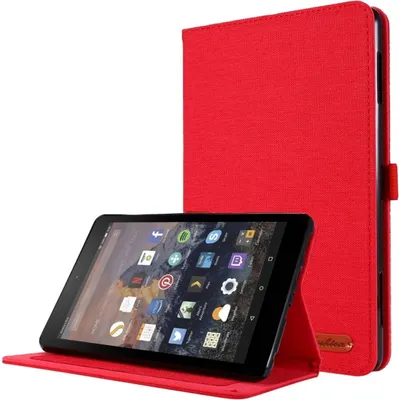 Produktbild von König Design Tablet-Hülle kompatibel mit Amazon Fire HD 10 (2021) Stoff Smart Cover Case Etui Rot
