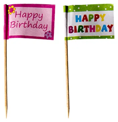 Zdjęcie produktu dla Papstar Deko Picker Partypicker Flaggen Happy Birthday 8cm 20 Stück