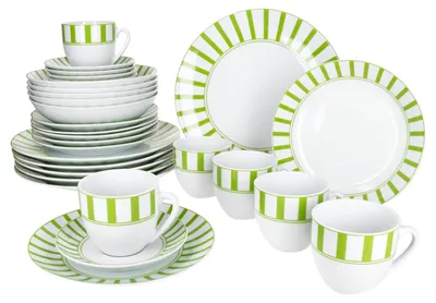 Immagine prodotto di Servizio combinato da 30 pezzi Split green Stoviglie a righe tazze piatti