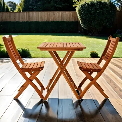 Produktbild von 3tlg. Balkongruppe Blossom, Akazienholz massiv + geölt, Gartengruppe mit 1 Tisch + 2 Stühle, klappbar, für Garten, Balkon und Terrasse