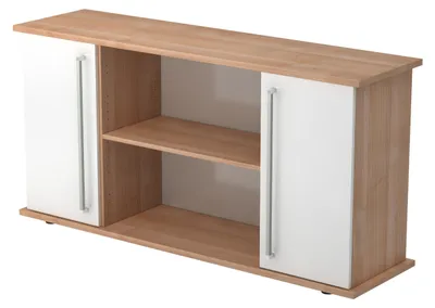 Produktbild von bümö office Sideboard mit 2 Flügeltüren - Griff: Chromgriff, Nachbildung: Nussbaum/Weiß
