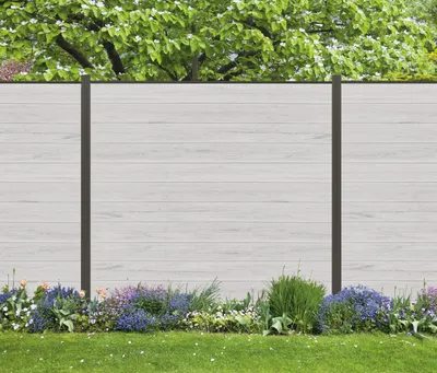 Produktbild von WPC Sichtschutzzaun Roma Line 5 x Zaunfeld beige und 6 x Alu-Pfosten anthrazit zum Aufschrauben