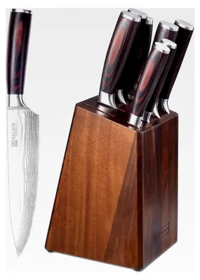 Produktbild von Messerblock Set mit 9 Teilen, Hochwertiges Küchenmesser Set aus Edelstahl, Messerblock mit ergonomischem Holzgriff