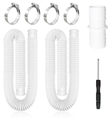 Image de 2 tuyaux pour piscine de 32 mm, avec 4 colliers de serrage et 1 raccord de tuyau de 100 cm