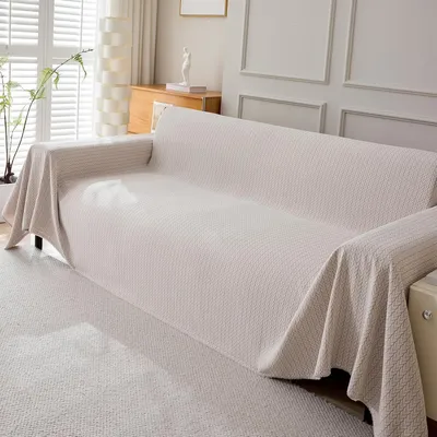 Obrázek produktu pro Chenilleová deka do obývacího pokoje, žakárová deka na pohovku s třásněmi, přehoz na postel nebo deka na pohovku 230 x 280 cm – béžová