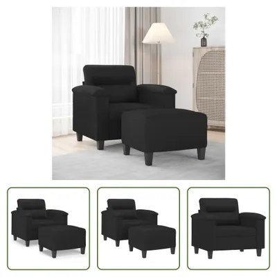Immagine prodotto di The Living Store Poltrona con sgabello nero 60 cm in ecopelle