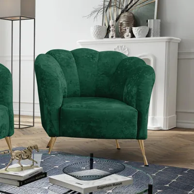 Produktbild von Ravio Cocktailsessel Adria, Stilvoll Muschelsessel, Muschelstuhl, Freizeitsessel für Wohnzimmer, Armlehnstuhl (Eureka 2121 + Goldene Beine)