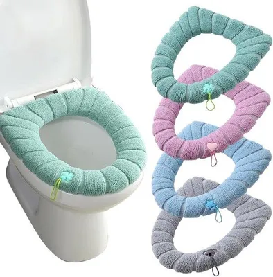 Productafbeelding van Unyqoos® Zachte, warme toiletbrilhoezen van polyester – set van 4 (4 kleuren), elastische pasvorm voor standaard toiletbrillen, wasbaar, met handige lus