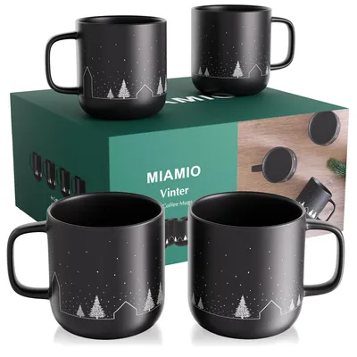 Produktbild von Kaffeebecher Kaffeetasse Tasse - 500 ml - Keramik - 4er Set - Schneeflockenmotiv - Spülmaschinen- und mikrowellengeeignet
