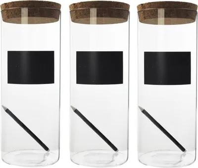 Produktbild von 3 Großen Vorratsdosen mit Deckel und Kreide aus Glas Glasbehälter Vorratsglas Dose 26cm