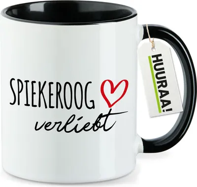 Produktbild von Huuraa Kaffeetasse Spiekeroog verliebt 330ml Schwarz Keramik Kaffeebecher Geschenkidee