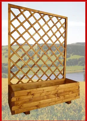 Produktbild von Massiver Pflanzkasten 60x40mm lasiert Mit Rankgitter Spalier Gesamthöhe 140 cm Blumenkasten 60 x 50 x 36 cm RK-2