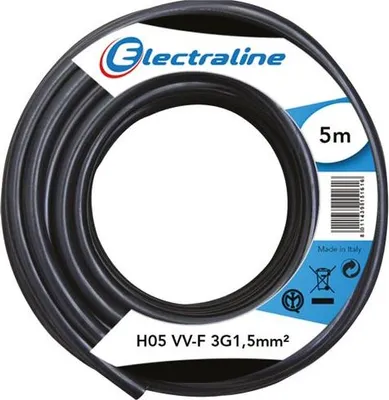 Image de Câble H05vv-f 3g1.5 Noir Câble Souple 3g1.5 Noir 5m - Electraline