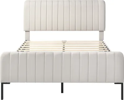 Produktbild von Flieks Polsterbett 160x200cm Doppelbett mit Lattenrost, Massivholzbett Jugendbett mit Verstellbarem Kopfteil, Gästebett Leinenstoff, Grau-Beige