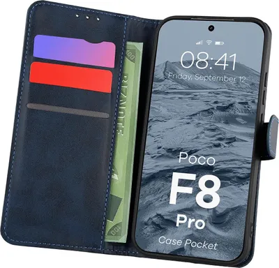Produktbild von Handyhülle mit Klappe für Xiaomi POCO F8 Pro, Bizon Case Pocket, Dunkelblau