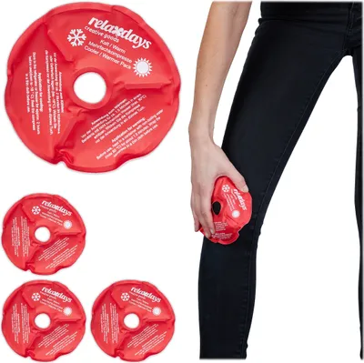 Image de Relaxdays : coussins rafraîchissants pour les genoux, lot de 4, compresses chaudes et froides, réutilisables, coussin rafraîchissant avec découpe pour la rotule, rouge