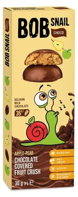 PRZEKĄSKA CHOCO JABŁKO - GRUSZKA W MLECZNEJ CZEKOLADZIE BELGIJSKIEJ BEZ DODATKU CUKRU BEZGLUTENOWA 30 g - BOB SNAIL