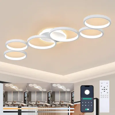 Produktbild von Dimmbare LED Deckenleuchte Weiß 69W - 6 Ringe mit Fernbedienung & App