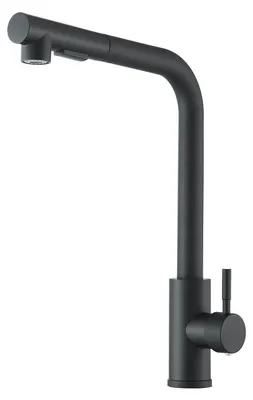 Obrázok produktu pre Kúpeľňová batéria čiernej farby, matný povrch, s výsuvnou sprchovou hlavicou, otočná o 360°, s 2 režimami prúdu, vyrobená z nehrdzavejúcej ocele