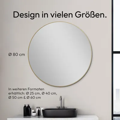 Obrázek produktu pro Zrcadlo Talos Picasso zlaté Ø 80 cm - s vysoce kvalitním hliníkovým rámem pro stylovou atmosféru - Dokonalé kulaté koupelnové zrcadlo, které spojuje eleganci a funkčnost