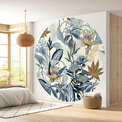 Produktbild von Runde/kreisf?rmige Tapete – Lumaléa – Blumenmuster – Standardpapier 170 g, abwaschbar – Durchmesser 90 cm